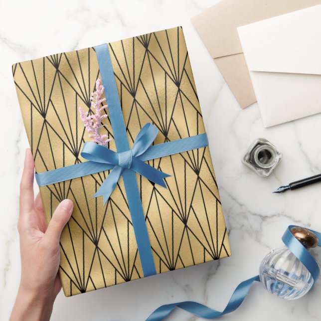 Art deco gold black tiled pattern wrapping paper (Gifting)