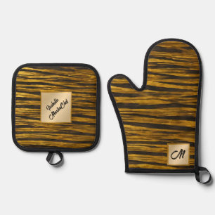 Art Deco Gold Black Vintage Popular Collection Oven Mitt & Pot Holder Set