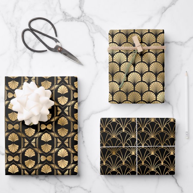 Art Deco Gold & Black Wrapping Paper Sheets (Front)