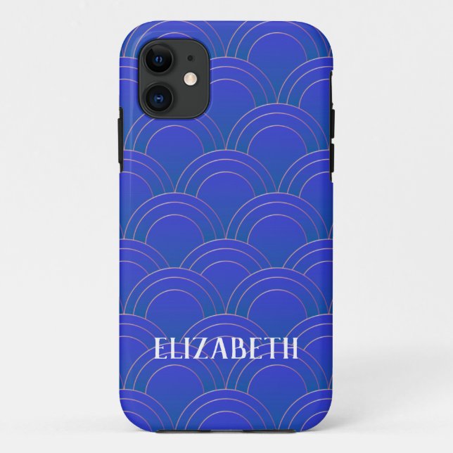 Art Deco Gold Blue Name Personalized Case-Mate iPhone Case (Back)