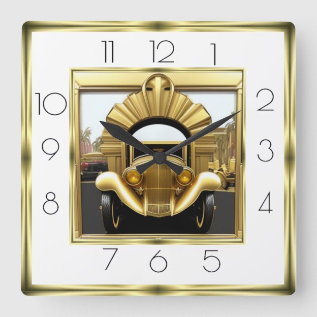Art Deco gold car Square Wall Clock (Front)