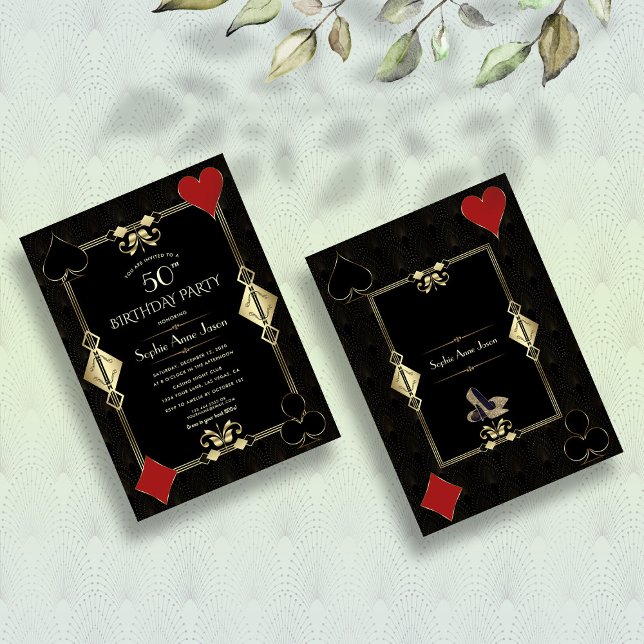 Art Deco Gold Casino Royale Poker Woman Birthday  Invitation (Creator Uploaded)