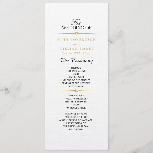 ART DECO GOLD DEVIDERS Programme de mariage (Devant)