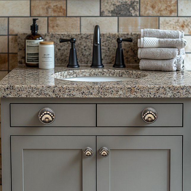  Art Deco Gold Egyptian Fans Shiny Black   Ceramic Knob (Creator Uploaded)