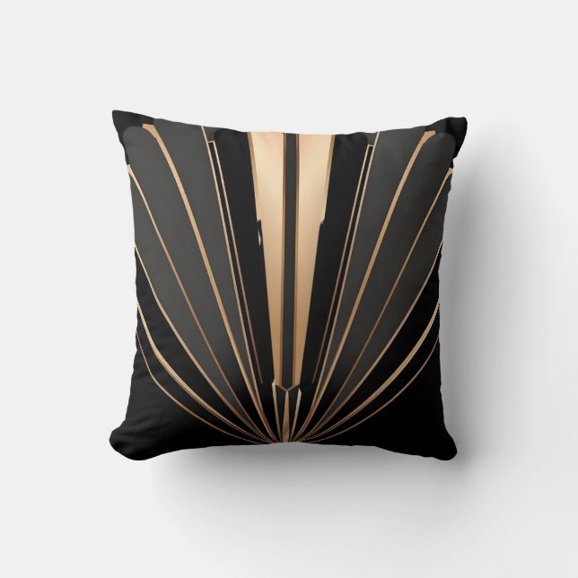 Art Deco Gold Fan Geometric Elegance Throw Pillow (Front)