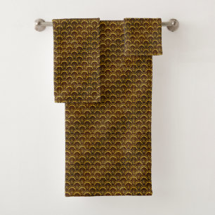 Art Deco Gold Fan Pattern Bath Towel Set