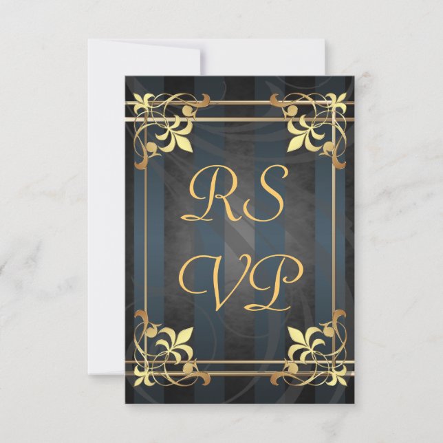 Art Deco Gold Filigree Black  Rsvp (Front)