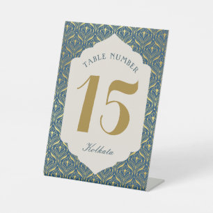 Art Deco Gold Floral Table Number and Name Pedestal Sign