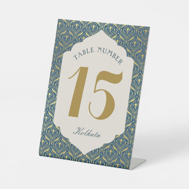 Art Deco Gold Floral Table Number and Name Pedestal Sign (Front)