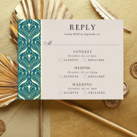 Art Deco Gold Floral Wedding Multi Event RSVP Card