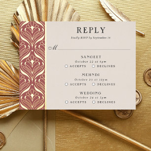 Art Deco Gold Floral Wedding Multi Event RSVP Card