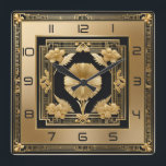 Art Deco gold flower Square Wall Clock<br><div class="desc">Great clock design. You will love it like others. Be free to use this design for other product you like or to customize and add your text. Follow me for more. Thank you. Have a nice day.</div>