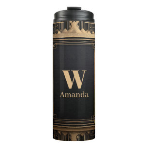 Art Deco Gold Frame with Custom Name and Initial Thermal Tumbler