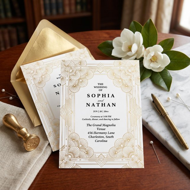 Art Deco Gold Geometric Wedding Invitation (Creator Uploaded)