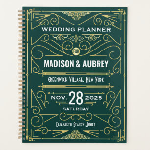 Art Deco Gold Green 1920s Elegant Gatsby Wedding Planner
