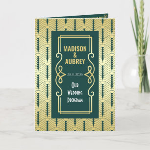 Art Deco Gold Green Entourage Order of Ceremony Program