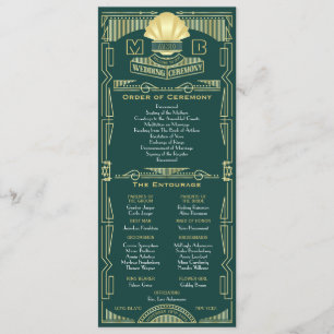 Art Deco Gold Green Order of Ceremony Entourage Program
