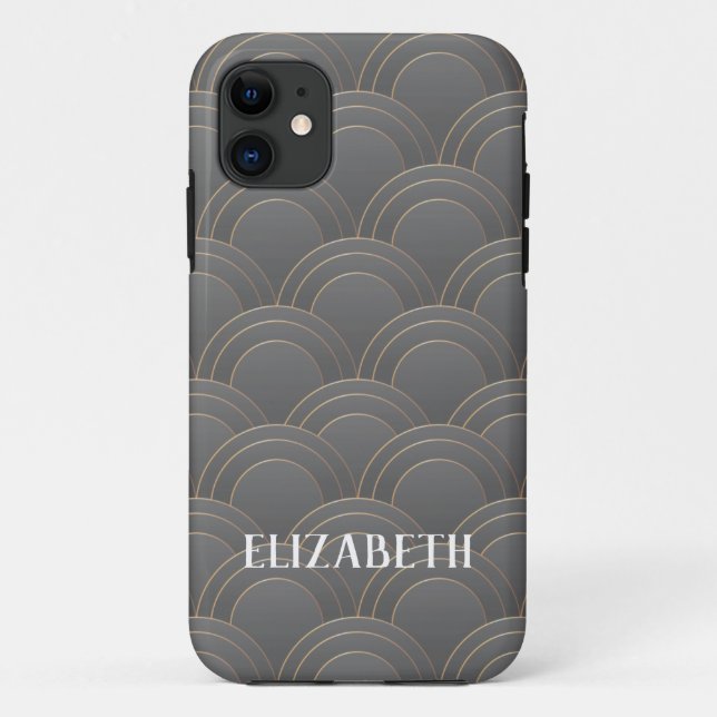 Art Deco Gold Grey Name Personalized Custom Case-Mate iPhone Case (Back)