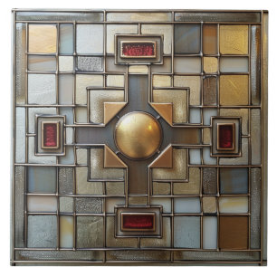 Art Deco Gold Grey Rust Tan Geometric Tile