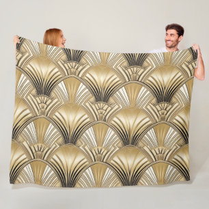 Art Deco gold ivory pattern Fleece Blanket