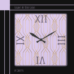Art Deco Gold, Lavender & Plum Square Wall Clock