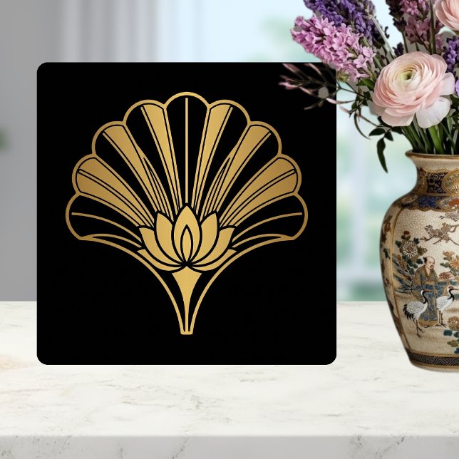 Art Deco Gold Lotus Fan Black Ceramic Tile (Creator Uploaded)