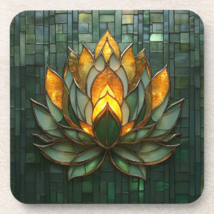 Art Deco Gold Lotus Green Tilework Print Coaster