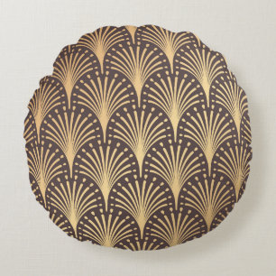 Art Deco Gold: Minimalistic Geometric Luxury Round Pillow