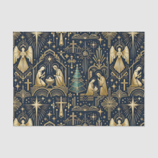 Art Deco Gold Nativity on Midnight Blue Tissue Paper