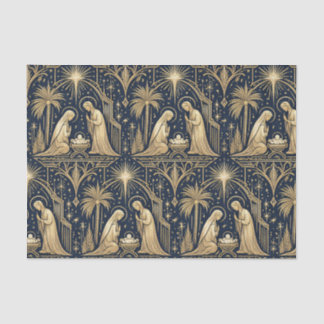 Art Deco Gold Nativity Pattern on Navy Tissue Paper