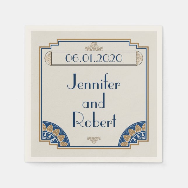 Art Deco Gold Navy Posh Wedding Napkin (Front)