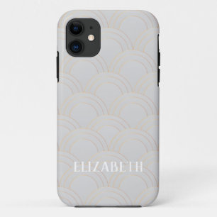 Art Deco Gold Oyster White Name Personalized iPhone 11 Case