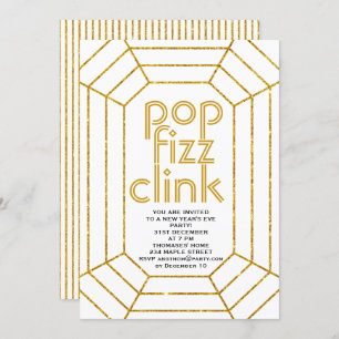 Art Deco gold pop fizz clink New Year's Eve party Invitation
