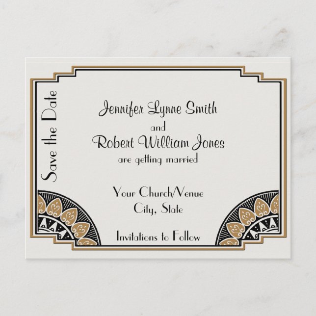 Art Déco Gold Posh Enregistrer la date Carte posta (Devant)