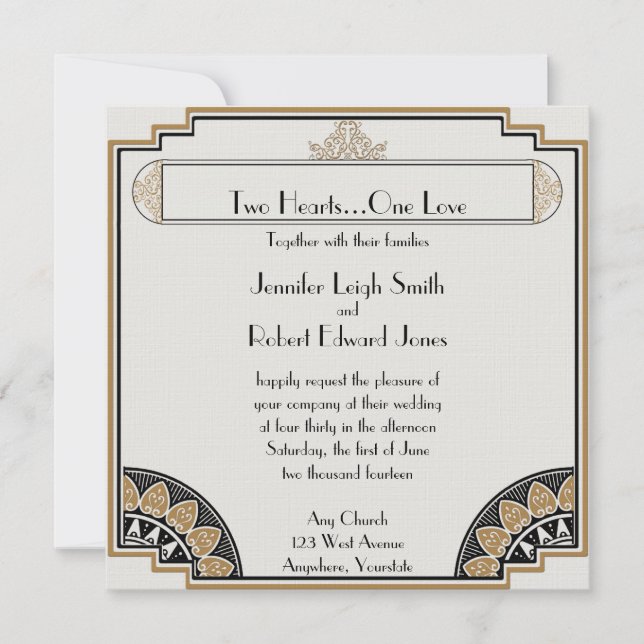 Art Deco Gold Posh Wedding Invitation (Front)