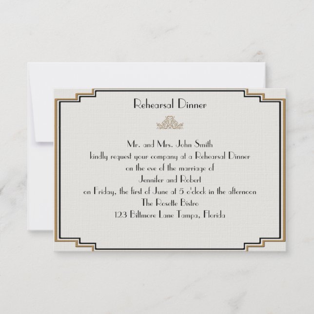 Art Deco Gold Posh Wedding Rehearsal Invitation (Front)