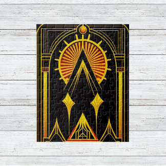 Art Deco Gold Red Black Artwork Jigsaw Puzzle