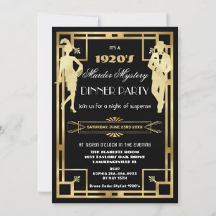 Art Deco Gold Roaring 20s Murder Mystery Party Invitation
