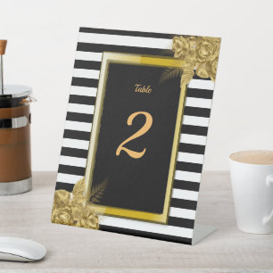 Art Deco, Gold Roses Black Stripes Pedestal Sign