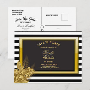 Art Déco Gold Roses & Stripes Enregistrer la carte