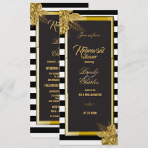 Art Deco Gold Roses, Stripes Rehearsal Dinner Card