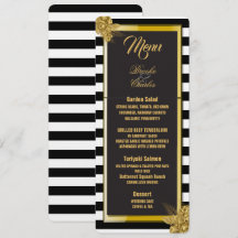 Art Deco Gold Roses, Stripes Wedding Menu Card