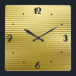 Art Deco Gold Satin Stripes Square Wall Clock<br><div class="desc">An elegant Art Deco geometric striped pattern in a faux gold satin gradient with large black numbers in a Deco font</div>