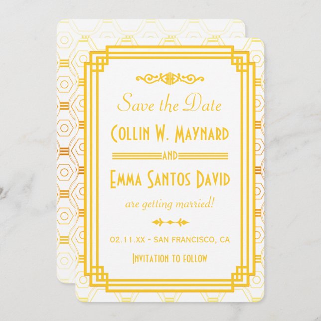 Art Deco Gold Save The Date Invitation (Front/Back)
