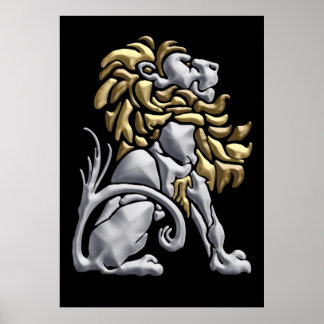 Art Deco Gold & Silver Lion Poster