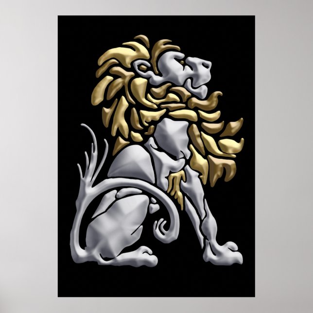 Art Deco Gold & Silver Lion Poster (Front)