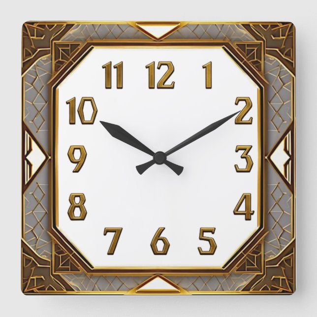 Art Deco Gold Square Wall Clock (Front)
