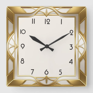 Art Deco gold Square Wall Clock