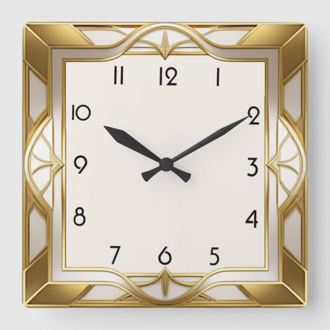 Art Deco gold Square Wall Clock (Front)