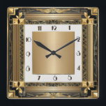 Art Deco Gold Square Wall Clock<br><div class="desc">Great clock design. You will love it like others. Be free to use this design for other product you like or to customize and add your text. Follow me for more. Thank you. Have a nice day.</div>